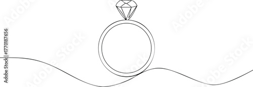 Single line drawing of a diamond ring engagement ring
