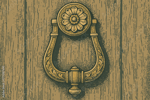 Vector weathered behind illustration brass pattern retro doorknocker floral intricate