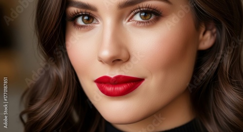 Wallpaper Mural Red Lipstick Glamour Portrait - Confident beauty shines through classic red lipstick, symbolizing passion, allure, sophistication, boldness, and timeless elegance Torontodigital.ca