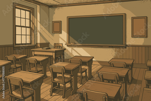 Wooden vector blackboard sunlight floor scene retro illustration elegance streaming classroom