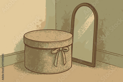 Mirror vector illustration soft beside tones fabric retro textures tall hatbox