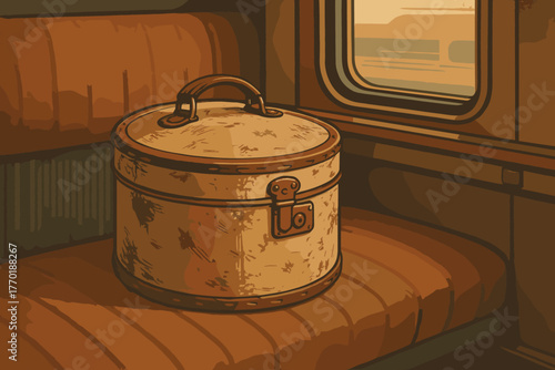 Shading compartment scuffs travel train illustration hatbox nostalgic vector scratches resting