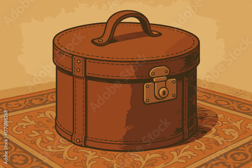 Warm resting patterned atmosphere leather fittings hatbox illustration vector vintage rug
