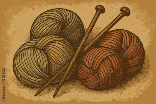 Skeins textures vector yarn beside illustration tools needles highlighted vintage cozy knitting