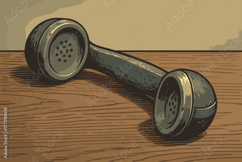 Metallic surface vector receiver phone accents retro softly illustration oak vintage desk