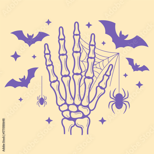 Halloween Skeleton Hand with Spiders
