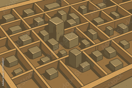 Aged sheen s drawer lit typeblocks vintage printer illustration tones vector metallic