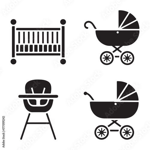 Baby carriage black vector
