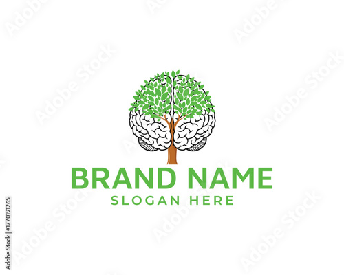 Brain tree logo with brand name and slogan text on white background
