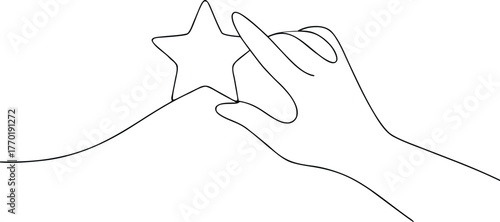 Hand holding a star in continuous line drawing vector