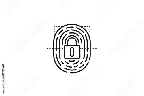 Fingerprint Scan with Padlock on White Background for Security System