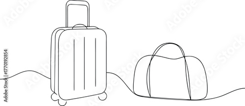 Black outline of a rolling suitcase and duffel bag