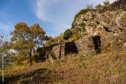 Rheinsteig bei Kaub mit alten Hangmauern (Trockenmauern), Oktober 2025