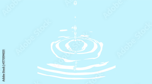 Against a serene light blue canvas, the image showcases a water droplet creating mesmerizing white concentric circles, embodying fluidity and calmness in its minimalist composition
