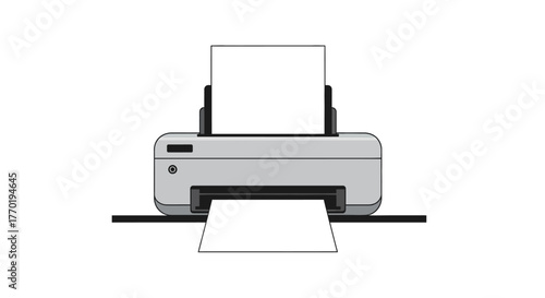 Simple vector illustration of an office printer machine printing a blank sheet of paper on a white background
