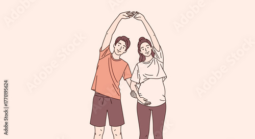Loving couple anticipating parenthood, making a heart with their arms, celebrating a new family, a moment of joy and connection before the baby arrives