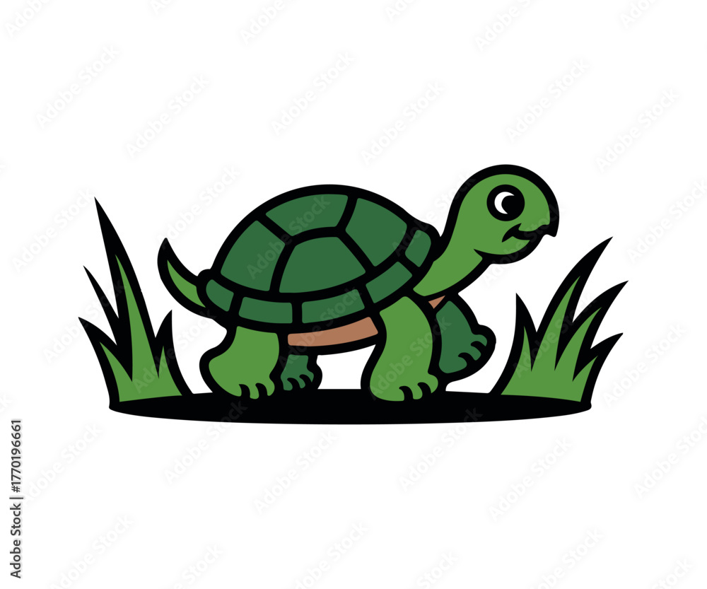 Fototapeta premium Cartoon Turtle Walking Through Grass Illustration for Children