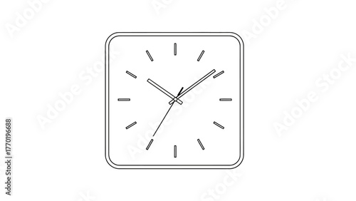 A black and white outline of a square clock face with hands