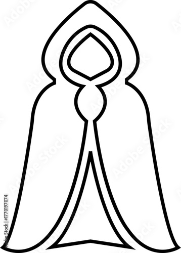 Fantasy cape icon , vectors of magical headwear, wizard hats, fairy tale crowns, silhouette with stylized cape aesthetic sorcerer helmets, enchanted accessories, and mythical costume elements for game