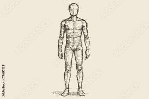 Draftfigure sketch vector simplified rough proportions human construction outlined illustration standing