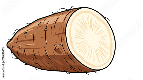A cartoon illustration of a cut yam