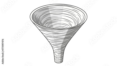 A cartoon funnel with spiraling lines inside