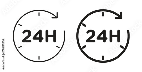 24 Hour time icons set. Simple line vector illustration