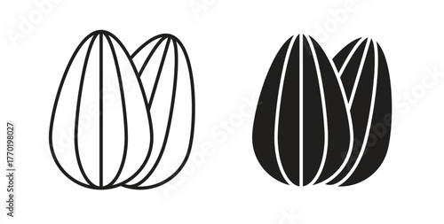 Almond icons set. Simple line vector illustration