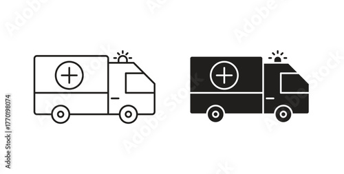 Ambulance icons set. Simple line vector illustration