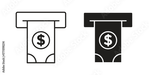 atm cash icons set. Simple line vector illustration