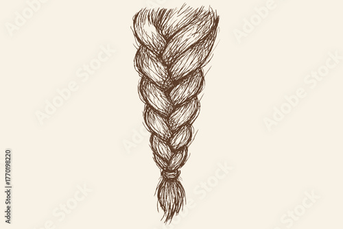 Braided sketch texture hair suggesting rough vector lines illustration uneven shading