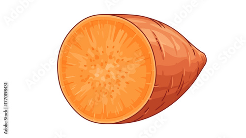 A cut sweet potato with an orange interior
