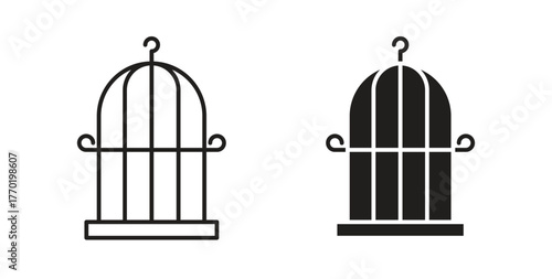 Bird cage icons set. Simple line vector illustration