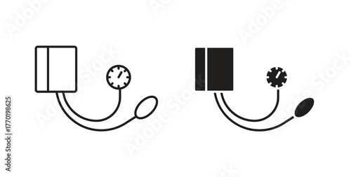 Blood pressure meter icons set. Simple line vector illustration