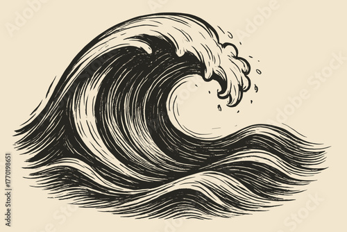 Bold formed strokes inkwave sketch outlined sweeping textured art shading vector illustration