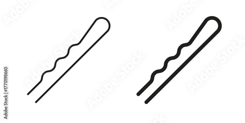 Bobby pin icons set. Simple line vector illustration