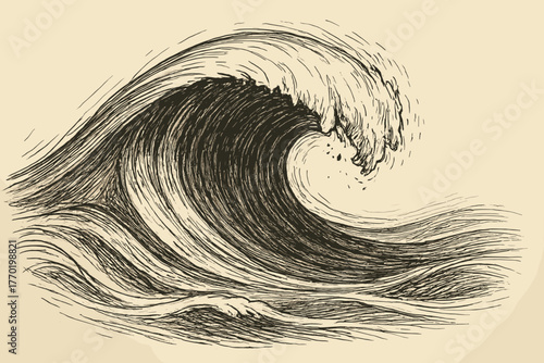 Scale vector inkwave giant body showing rough wave shading illustration sketch curved