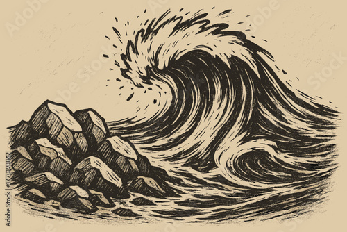 Crash spray wave body vector sketch stones water simple inkwave illustration crashing