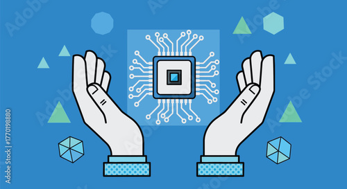 Hands holding processor chip technology ai artificial intelligence