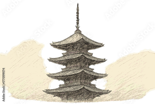 Quick rooftops illustration drawn silhouette vector layered pagoda shading sketch subtle strokes