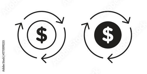 Cash flow icons set. Simple line vector illustration