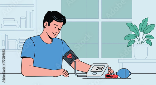 Man checking blood pressure at home home blood pressure monitoring
