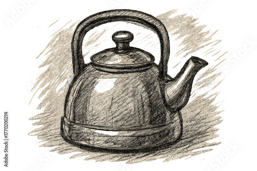 Kettle illustration vector sketch expressive strokes outline roughsketch metallic heavy shading highlights