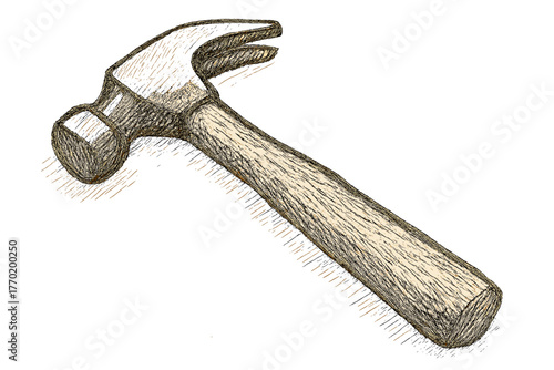 Hand strokes head uneven metallic handle illustration vector outline drawn hammer rough