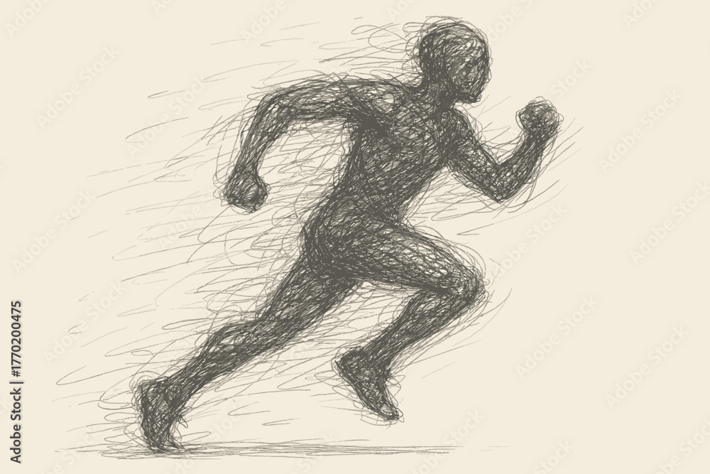 Fototapeta premium Drawn vector scribbled dense running figure dynamic suggesting overlapping motion illustration runner
