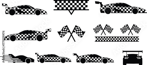 Race car vector graphics set motorsport design elements collection