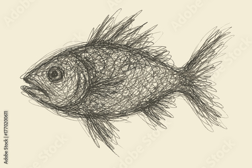Scales fins scribble illustration fish strokes shaping vector chaotic rapid created