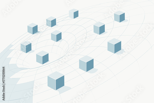 Cube clean design spatial pattern grid perspective illustration orbit curved vector paths
