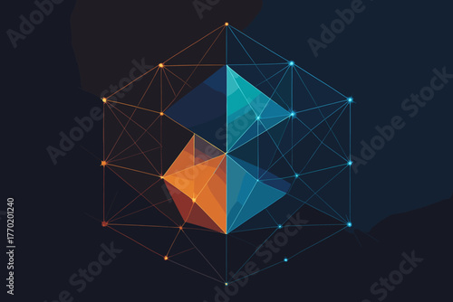 Luminous mesh prism through emphasizing vector elegance structural geometric facets illustration light