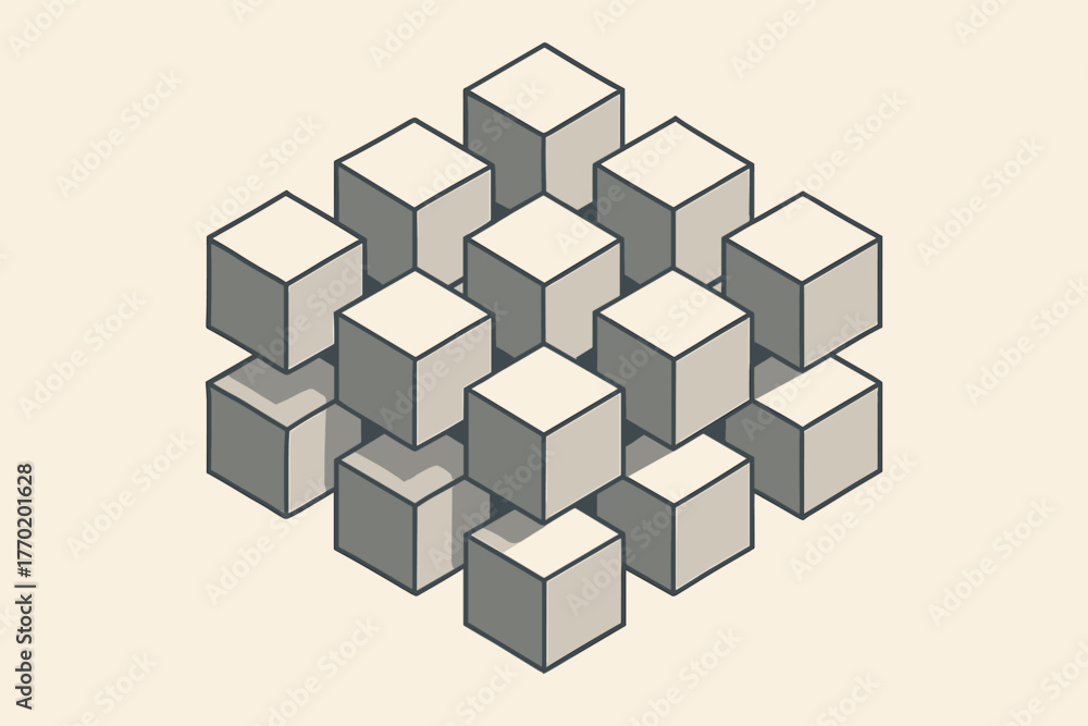 Fototapeta premium Vector cube geometric arrangement smooth light illustration clear modular cluster structure